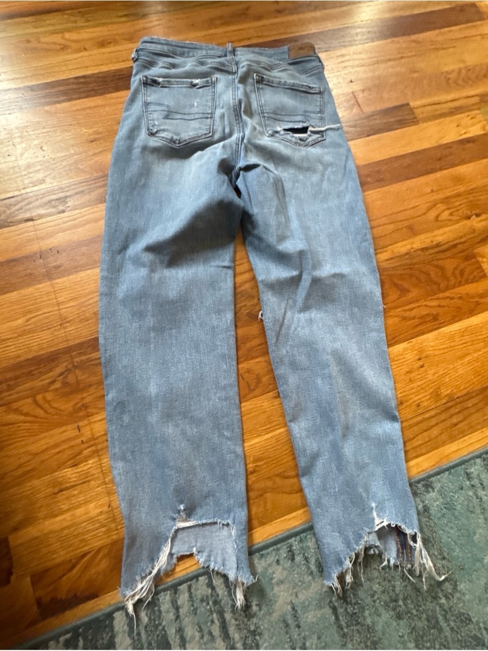 American Eagle Outfitters Vintage Light Blue Straight Leg Jeans with Frayed Hem